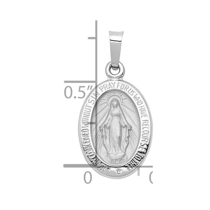 14k White Gold Polished/Satin Miraculous Medal Hollow Pendant for Women