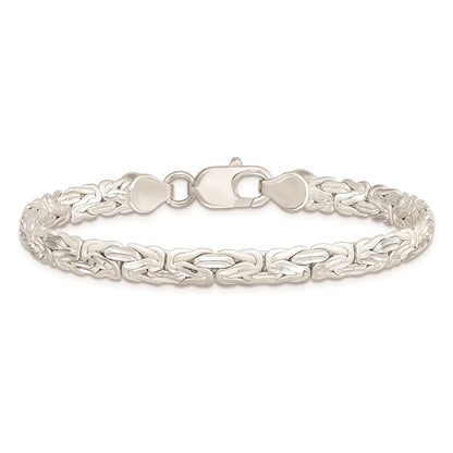Sterling Silver Polished Back/Satin Diamond-Cut Front Fancy Byzantine Bracelet