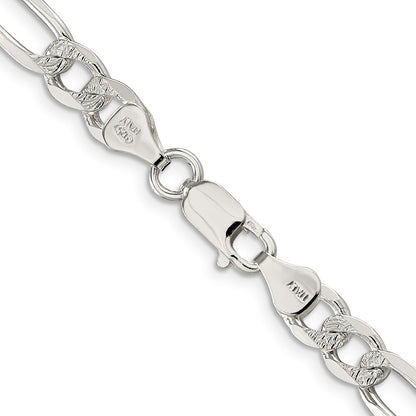 Sterling Silver 7.0mm Pav� Flat Figaro Chain