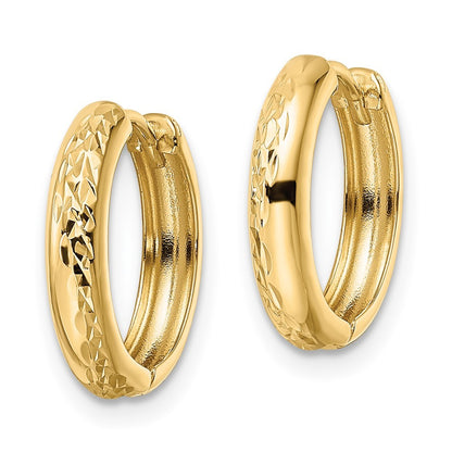 14k Yellow Gold Polished Textured 3x15mm Hinged Hoop Earrings