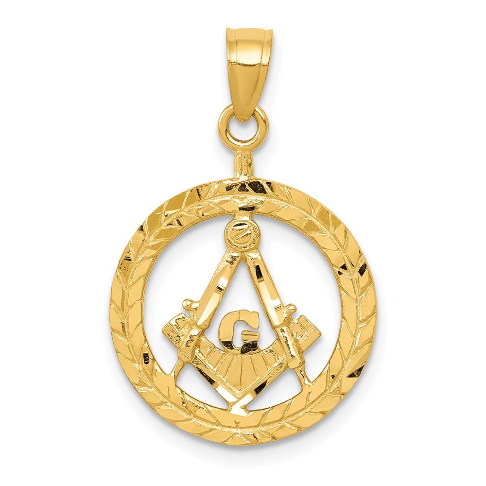 14k Yellow Gold Polished and Diamond-cut Masonic Symbol Pendant