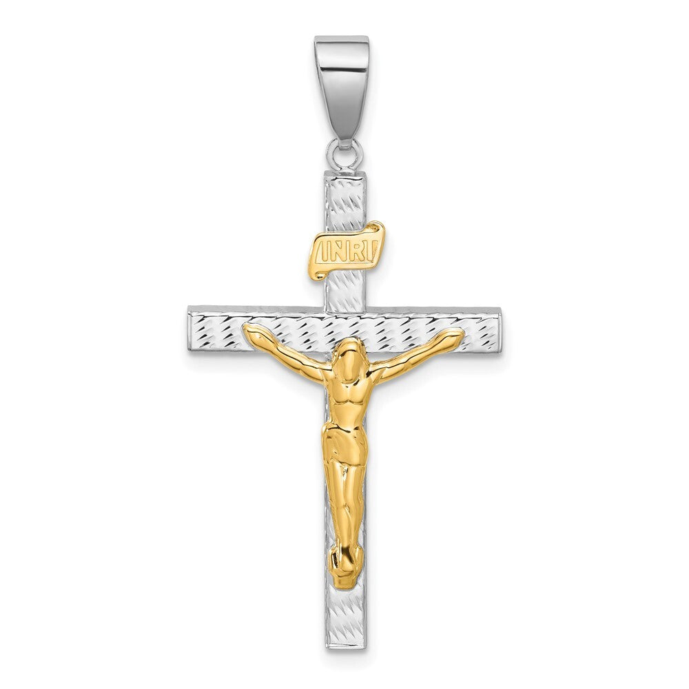 14k Two-tone Gold Polished and Diamond-cut Crucifix Pendant for Women