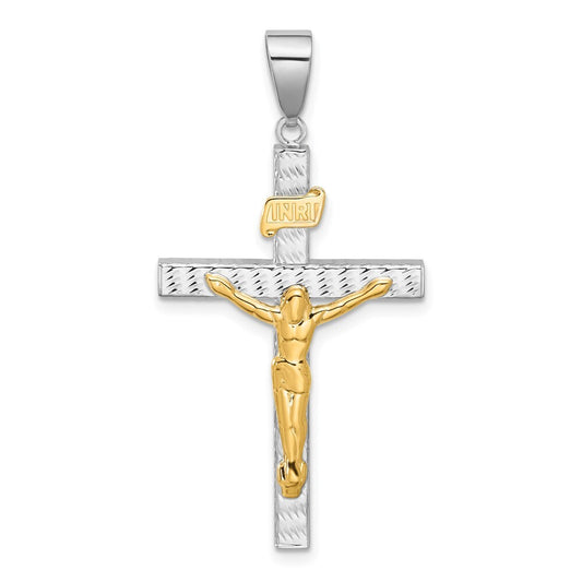 14k Two-tone Gold Polished and Diamond-cut Crucifix Pendant for Women