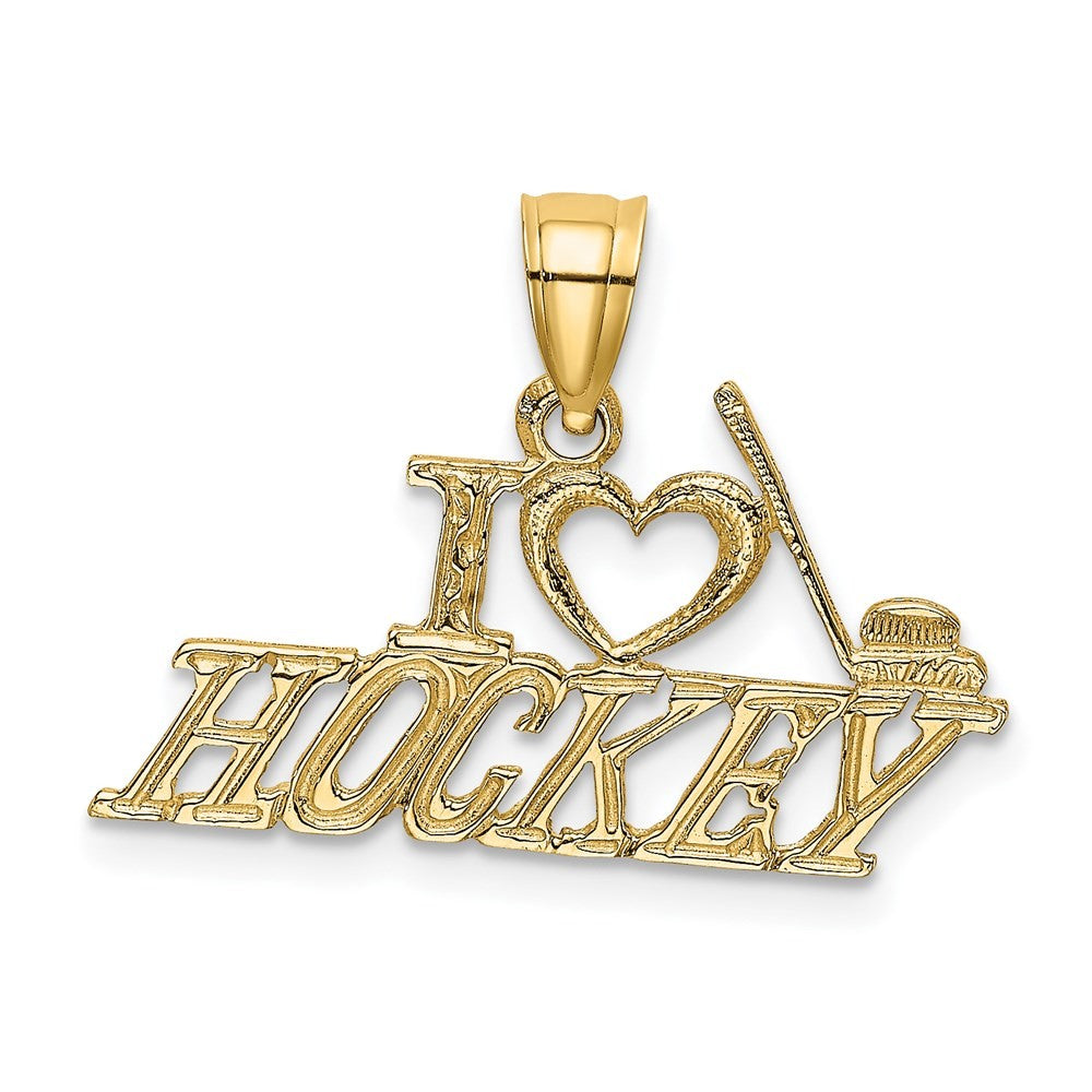 14k Yellow Gold I LOVE HOCKEY Charm