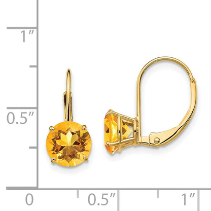 14k Yellow Gold 7mm Citrine Dangle Earrings Leverback Gift for Women