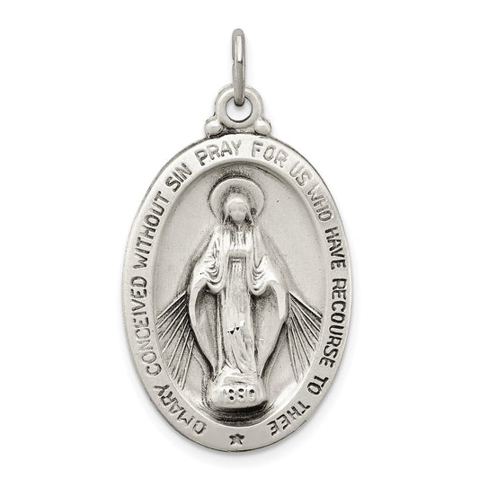 Sterling Silver Antiqued Miraculous Medal Pendant Holiday Gift for Women