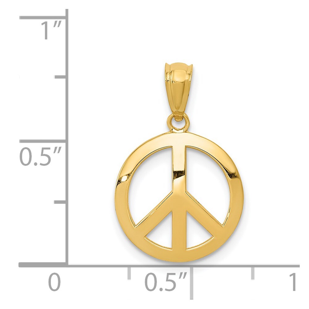 14k Yellow Gold Polished Peace Sign Circle Pendant for Women