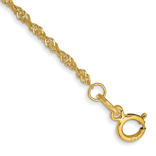14k Yellow Gold 10 inch 1.40mm Singapore with Spring Ring Clasp Anklet
