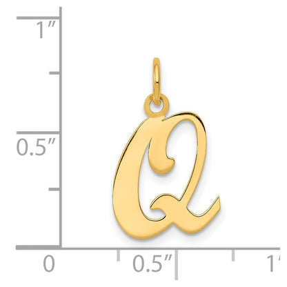 14k Yellow Gold Script Letter Q Initial Charm Pendant for Women
