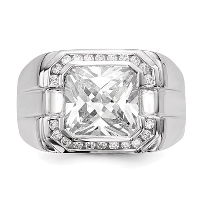 Sterling Silver Rhodium-plated Mens Cubic Zirconia Ring Size 9