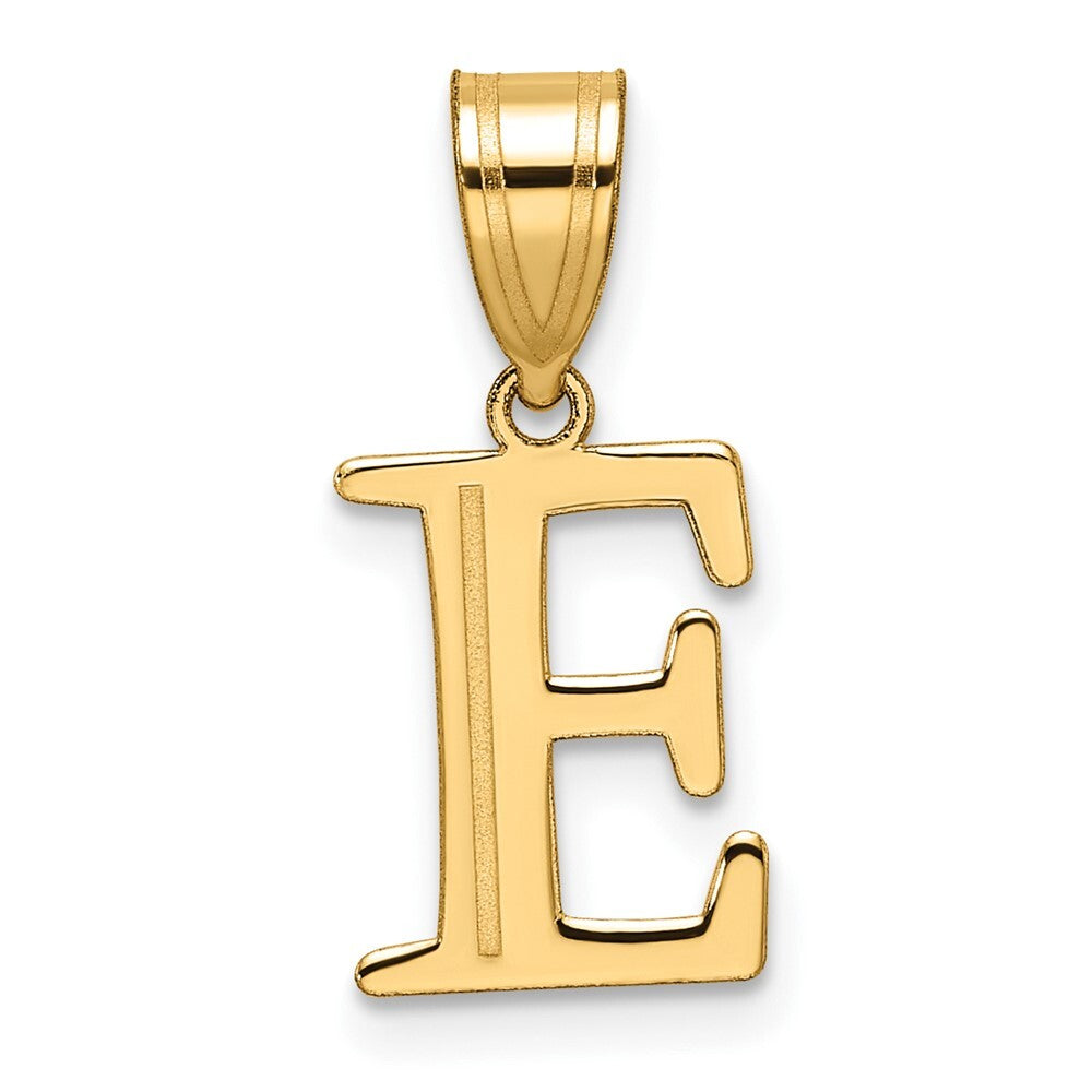14k Yellow Gold Polished Etched Letter E Initial Pendant for Women