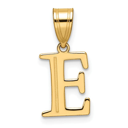 14k Yellow Gold Polished Etched Letter E Initial Pendant for Women