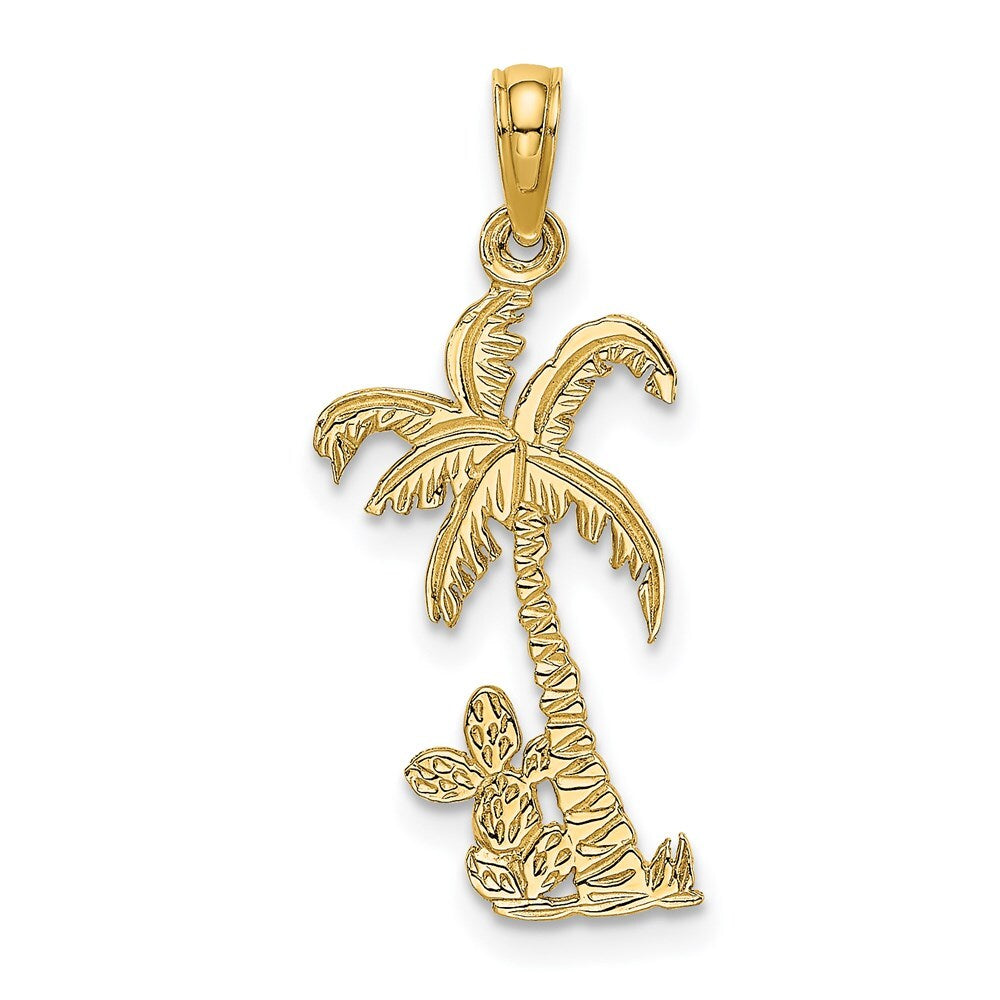 14k Yellow Gold Palm Tree  Cactus Charm Pendant for Women