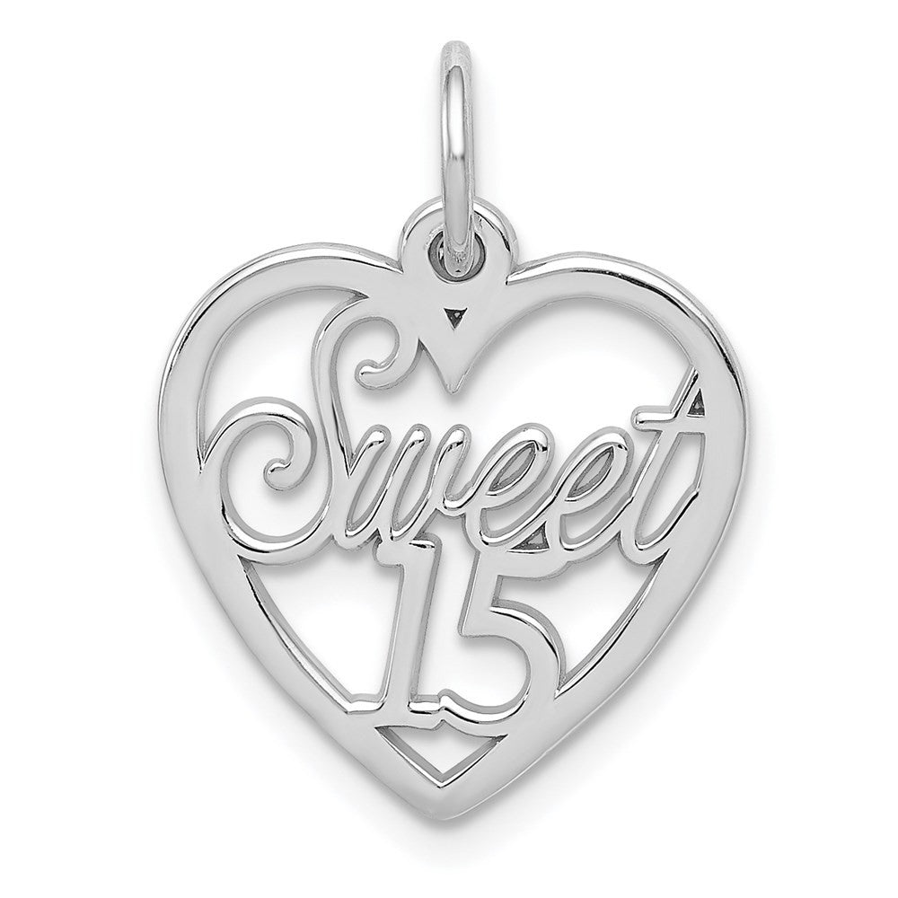 14k White Gold Sweet 15 Charm Pendant