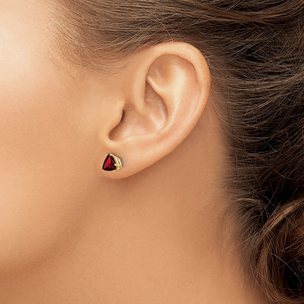 14k Yellow Gold 6mm Trillion Garnet Stud Earrings