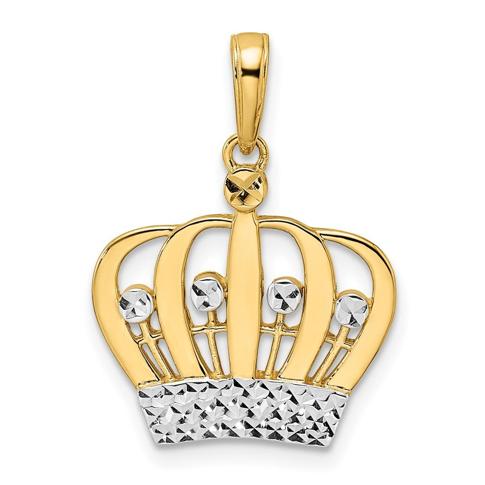 14k Yellow Gold and White Rhodium Diamond-cut Crown Pendant