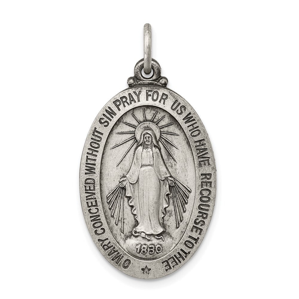 Sterling Silver Antiqued Miraculous Medal Pendant Holiday Gift for Women