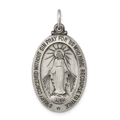 Sterling Silver Antiqued Miraculous Medal Pendant Holiday Gift for Women