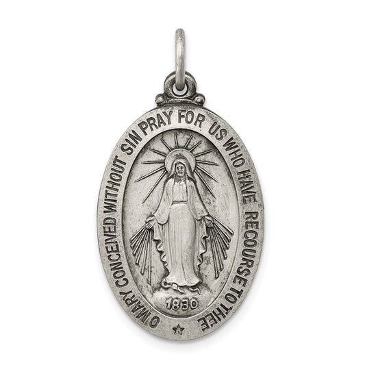 Sterling Silver Antiqued Miraculous Medal Pendant Holiday Gift for Women