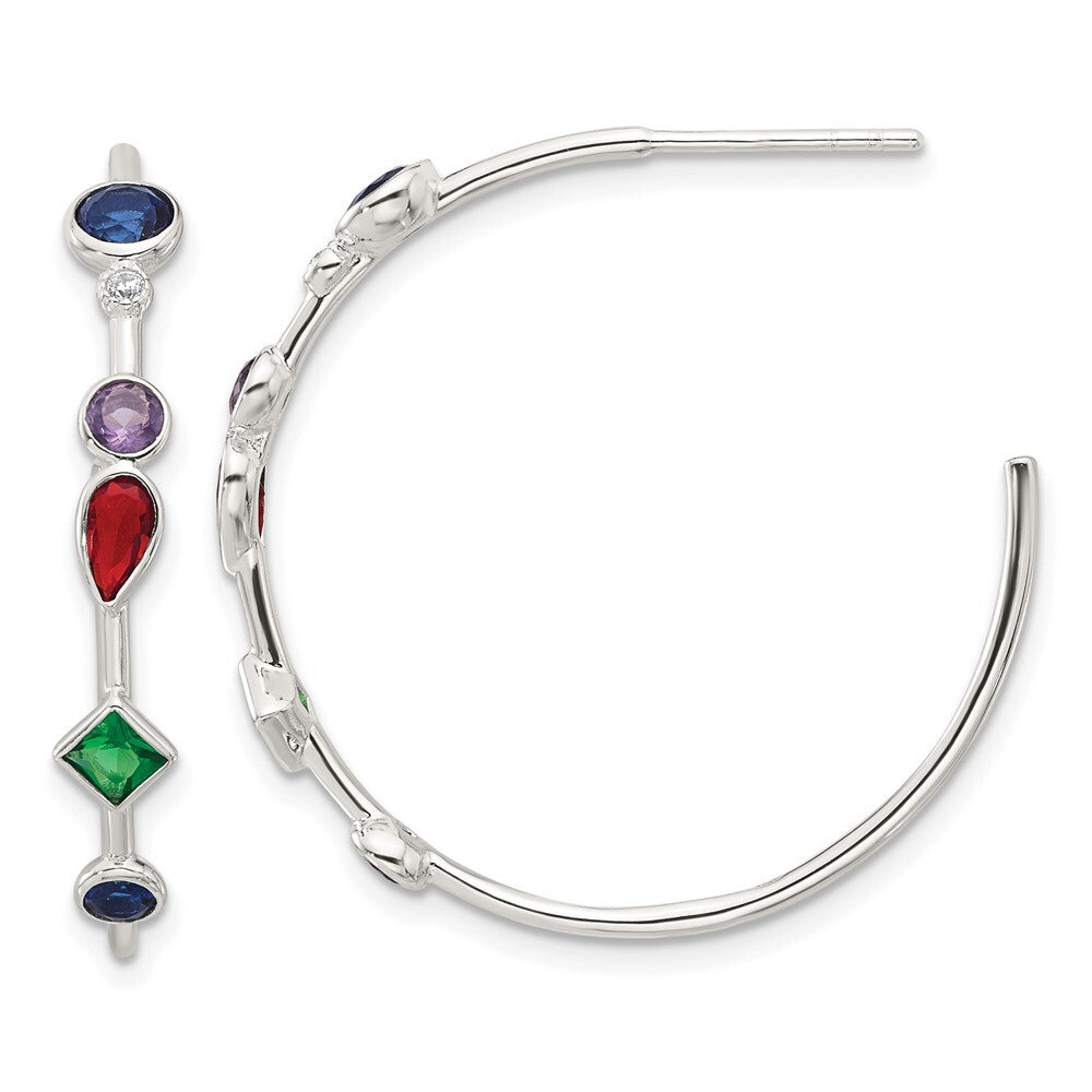 Sterling Silver E-coated Multi Color Cubic Zirconia Post Hoop Earrings