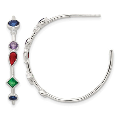 Sterling Silver E-coated Multi Color Cubic Zirconia Post Hoop Earrings