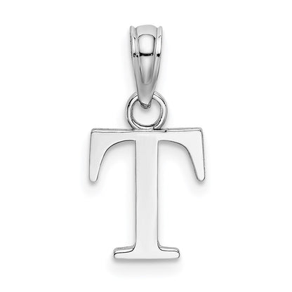 14k White Gold Polished Block Letter T Initial Pendant for Women