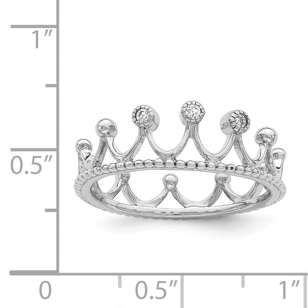 Sterling Silver Rhodium-Plated Cubic Zirconia Crown Ring Size 7