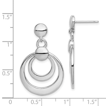 Sterling Silver Rhodium-plated Polished Double Circle Post Dangle Earrings