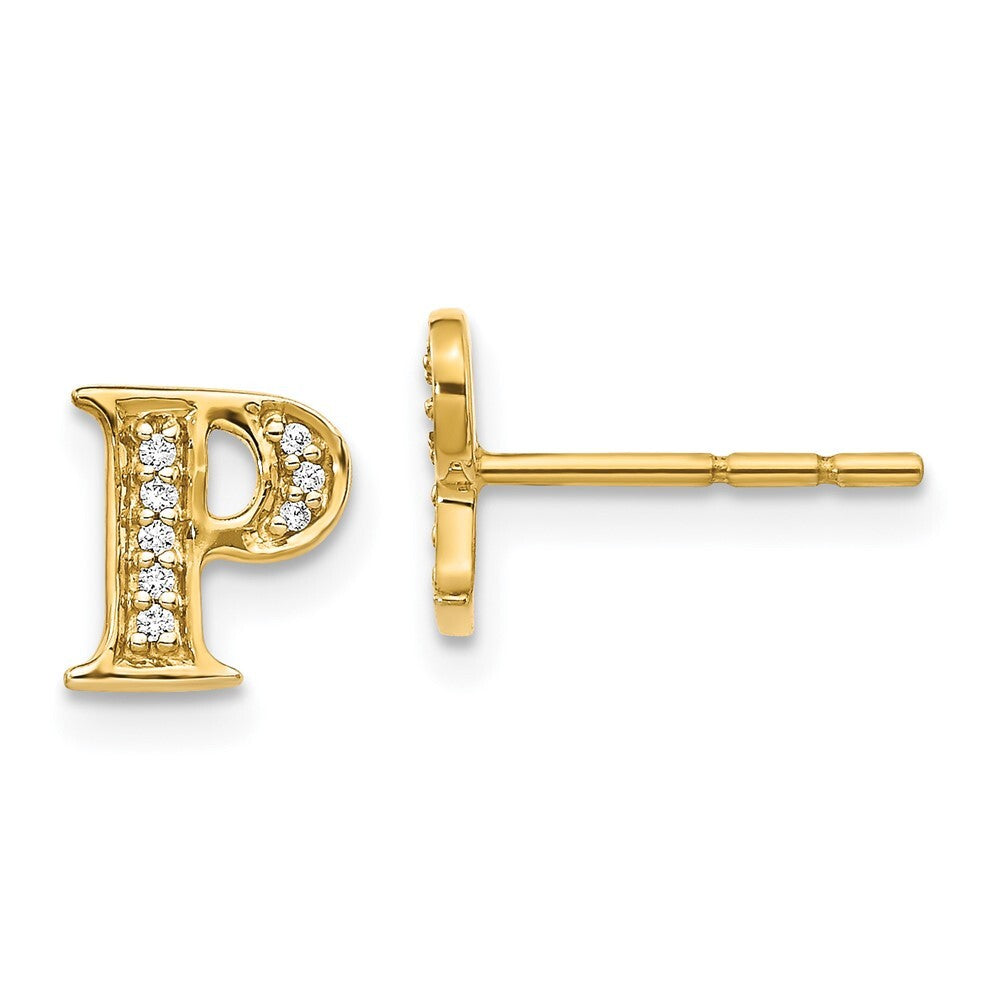 14k Yellow Gold Diamond Initial P Stud Earrings Gift for Women