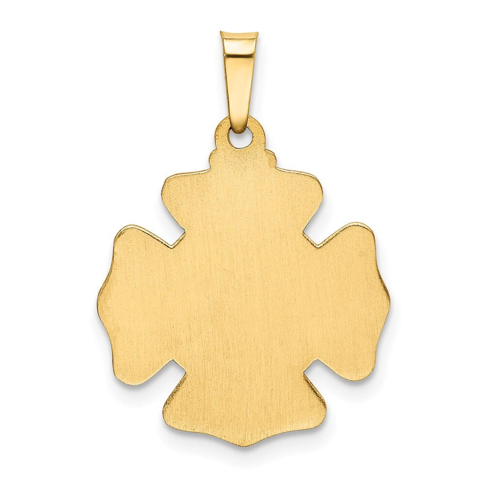 14k Yellow Gold Polished and Satin St Florian Badge Medal Hollow Pendant