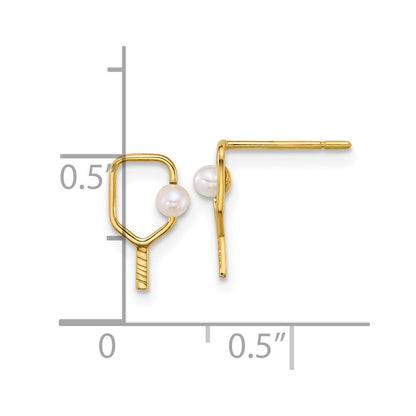 14k Yellow Gold Polished Cultured Pearl Ball & Pickleball Paddle Stud Earrings