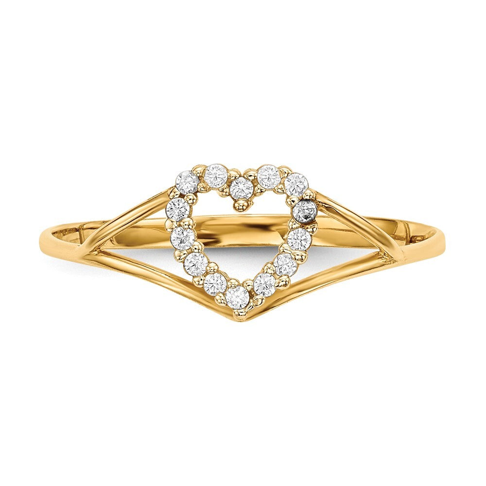 14K Yellow Gold CZ Heart Ring Size 7