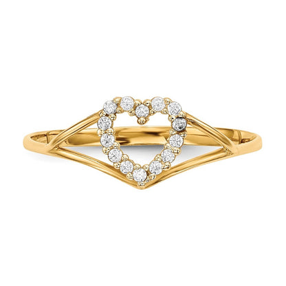 14K Yellow Gold CZ Heart Ring Size 7
