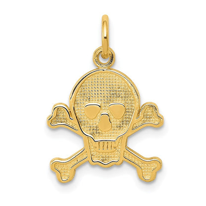 14k Yellow Gold Skull and Bones Charm Pendant for Women