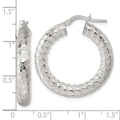 Sterling Silver Polished and Textured Hoop Earrings