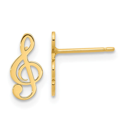 14k Yellow Gold Polished Treble Clef Note Stud Earrings Gift for Women