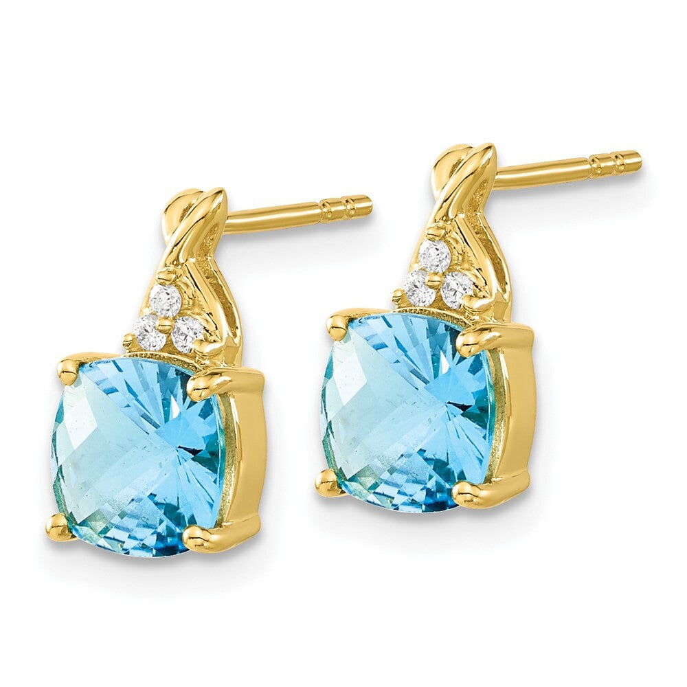 14k Yellow Gold Checkerboard Blue Topaz and Diamond Drop & Dangle Earrings