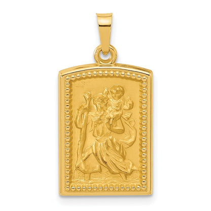 14k Yellow Gold Rectangular Hollow St. Christopher Medal