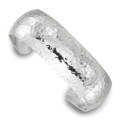 Sterling Silver Polished 20mm Domed Hammered Cuff Bangle