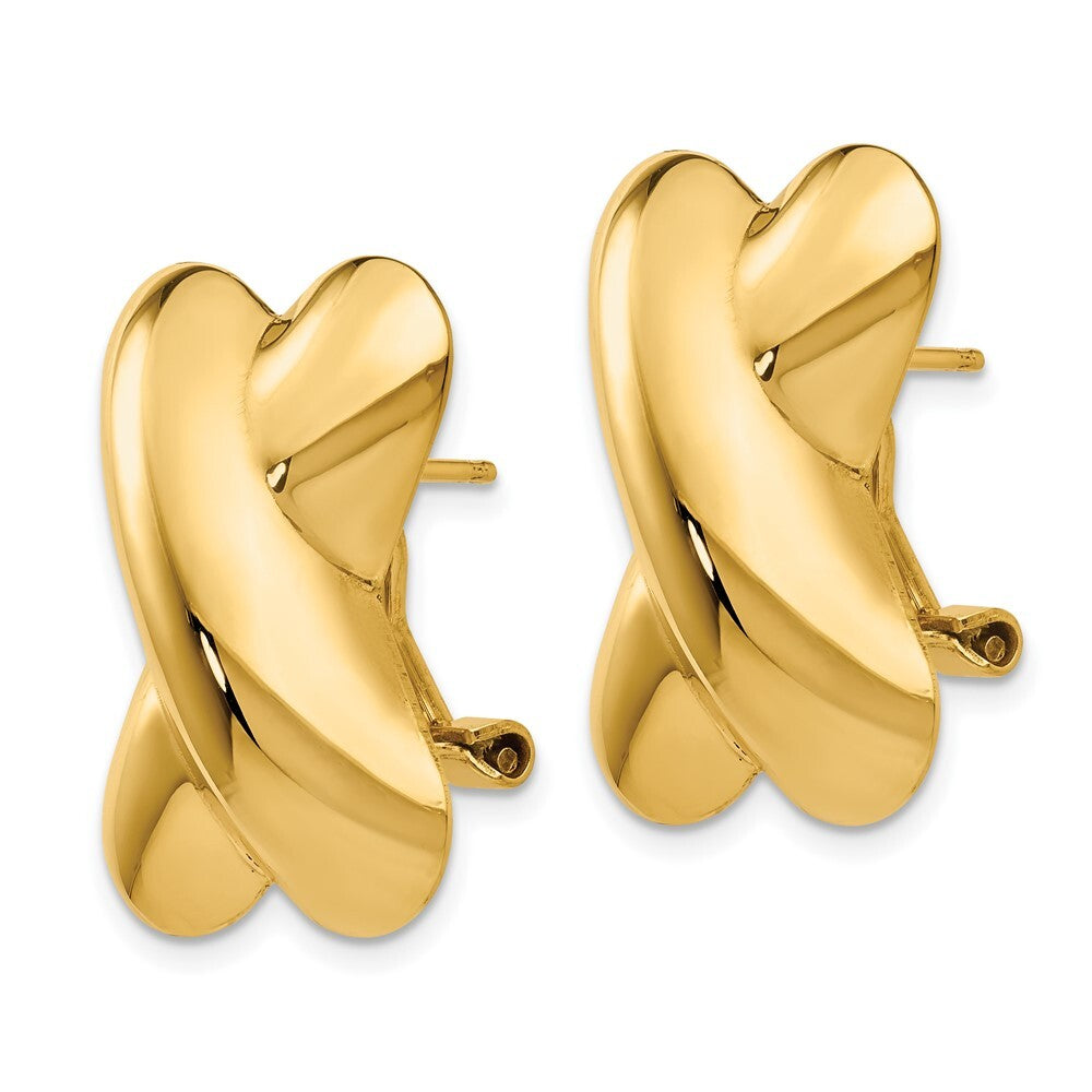 14k Yellow Gold Polished X Omega Back Stud Earrings