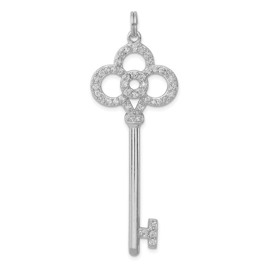 Sterling Silver Rhodium-plated and Cubic Zirconia Key Pendant