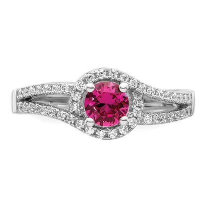 Sterling Silver Rhodium plated Created Red Corundum & White CZ Ring Size 7