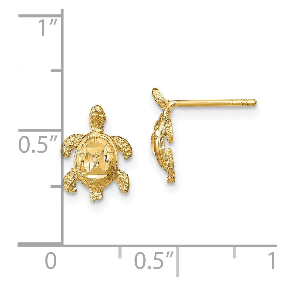 14k Yellow Gold Polished Diamond-cut Sea Turtle Stud Earrings Gift for Women