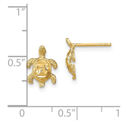 14k Yellow Gold Polished Diamond-cut Sea Turtle Stud Earrings Gift for Women