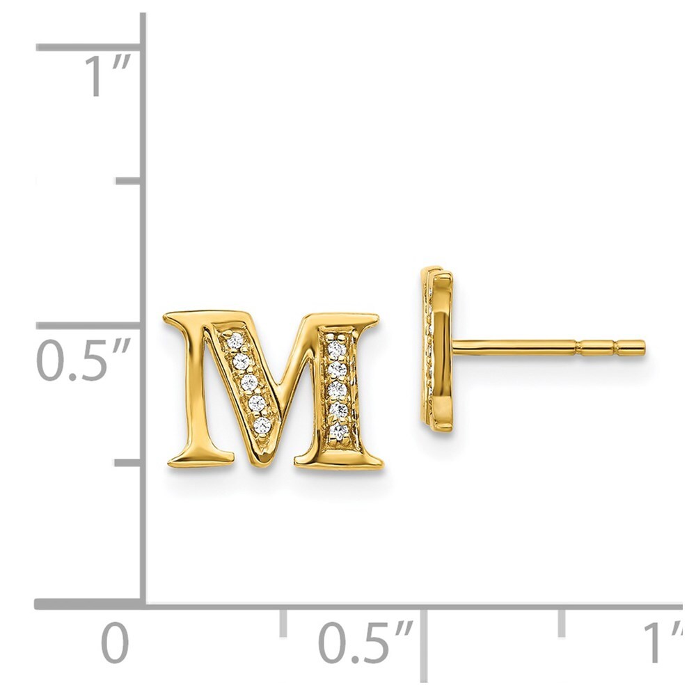 14k Yellow Gold Diamond Initial M Stud Earrings Gift for Women