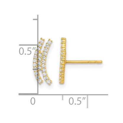 14k Yellow Gold Polished Curved Bar Cubic Zirconia Stud Earrings Gift for Women