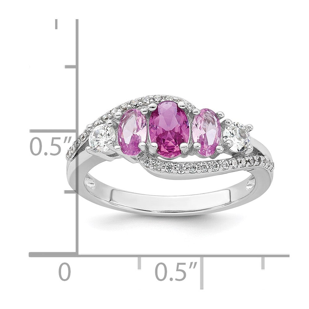 Sterling Silver RH-plated Polished CZ 5 Stone Ring Size 8
