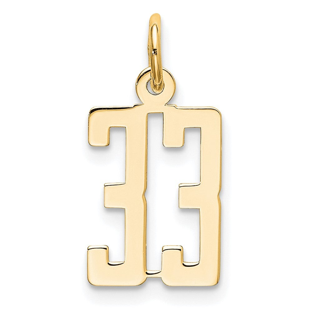 14k Yellow Gold Small Elongated Number 33 Charm Pendant for Women