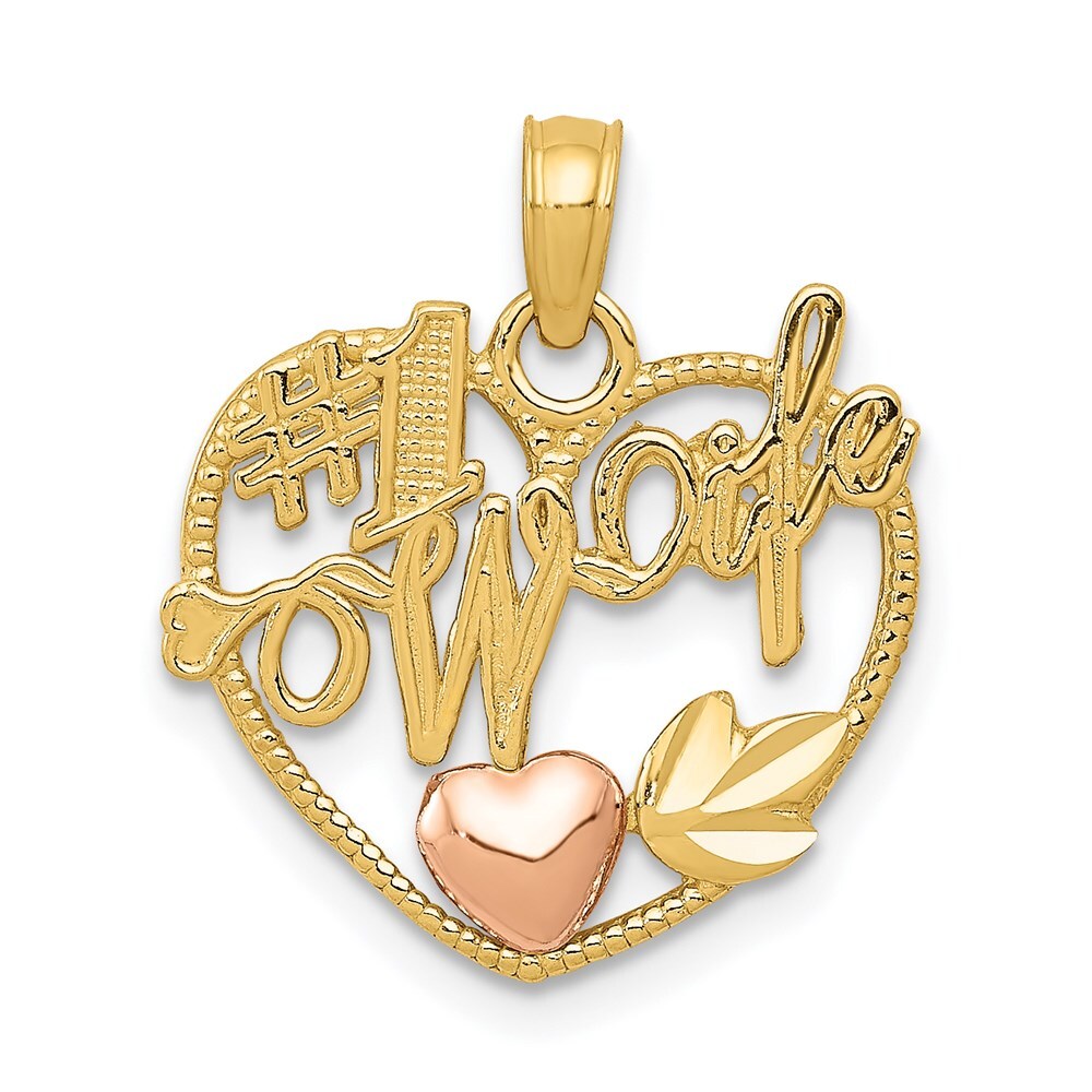 14k Two-tone Gold #1 WIFE in Heart with Heart Pendant for Women