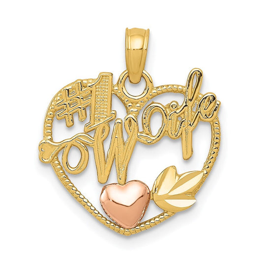 14k Two-tone Gold #1 WIFE in Heart with Heart Pendant for Women